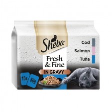 Sheba Fresh and Fine Cat Pouches Fish Collection in Gravy 15 x 50g